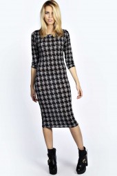 SALE - Macie Dogtooth Midi suknelė 3/4 rankovėmis